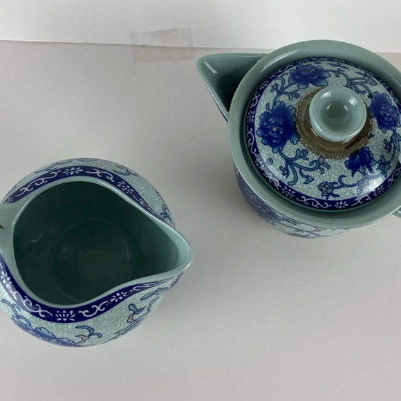 Vintage Handpainted Asian Tea set with Six small cups Milk pitcher and Sugarbowl - Picture 10 of 15
